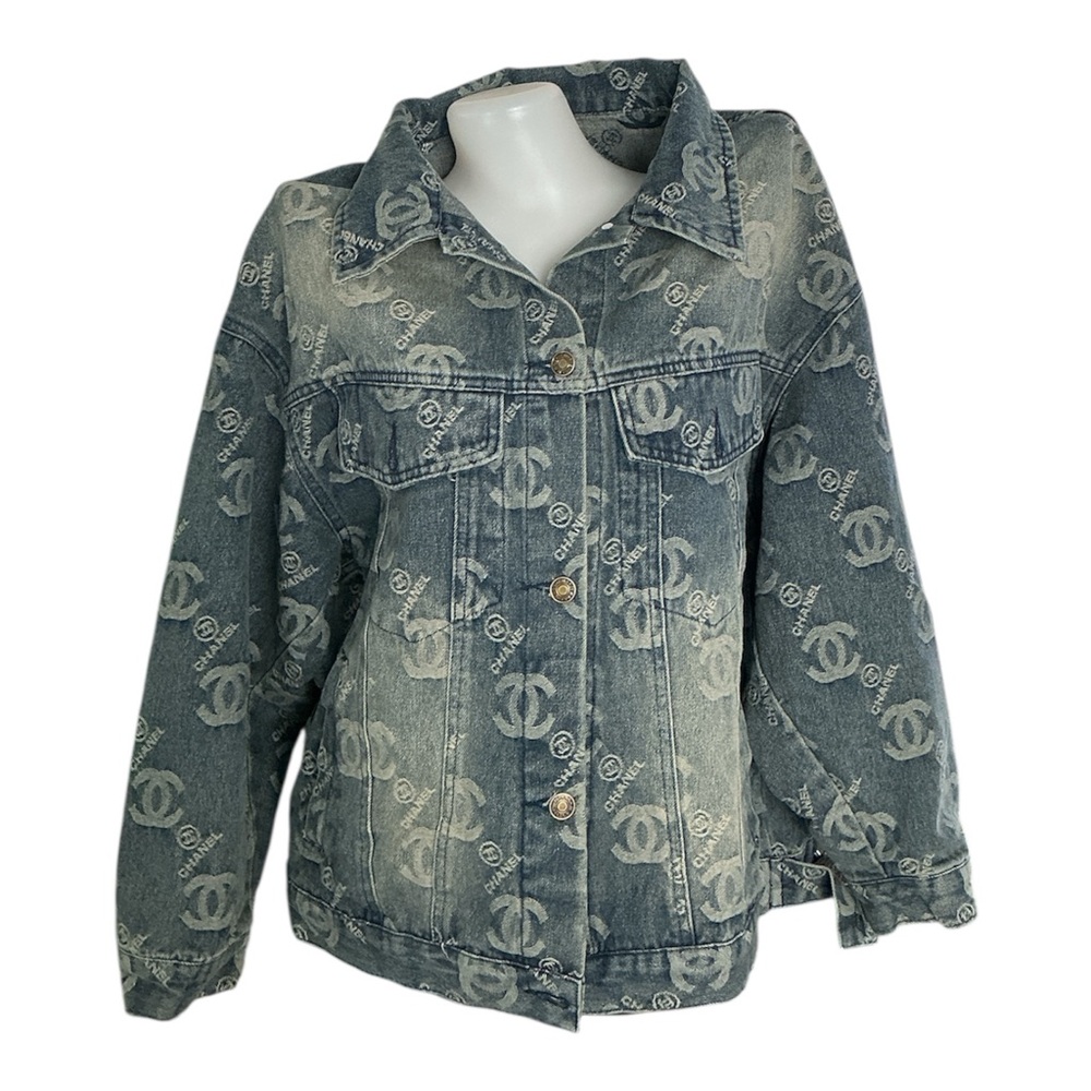CHANEL Logo-Embellished Blue Jean Jacket